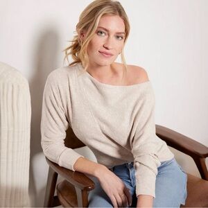 Everlane Brielle Off-Shoulder Ribbed Sweater Top – Oatmeal (S)
